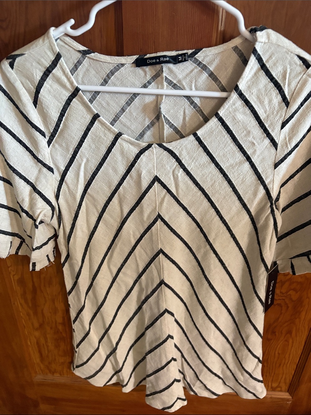 Doe & Rae Cream Top with Black Diagonal Stripes